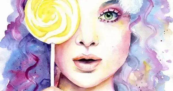 卡通人物少女水彩画