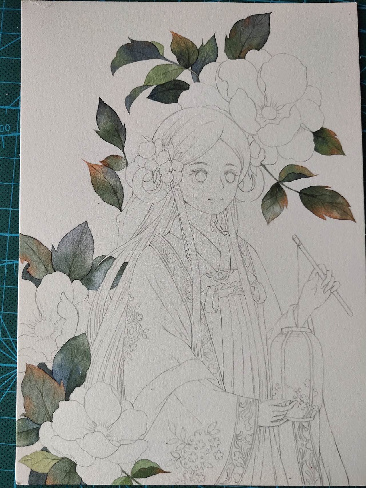 古风人物水彩画教程步骤女线稿图