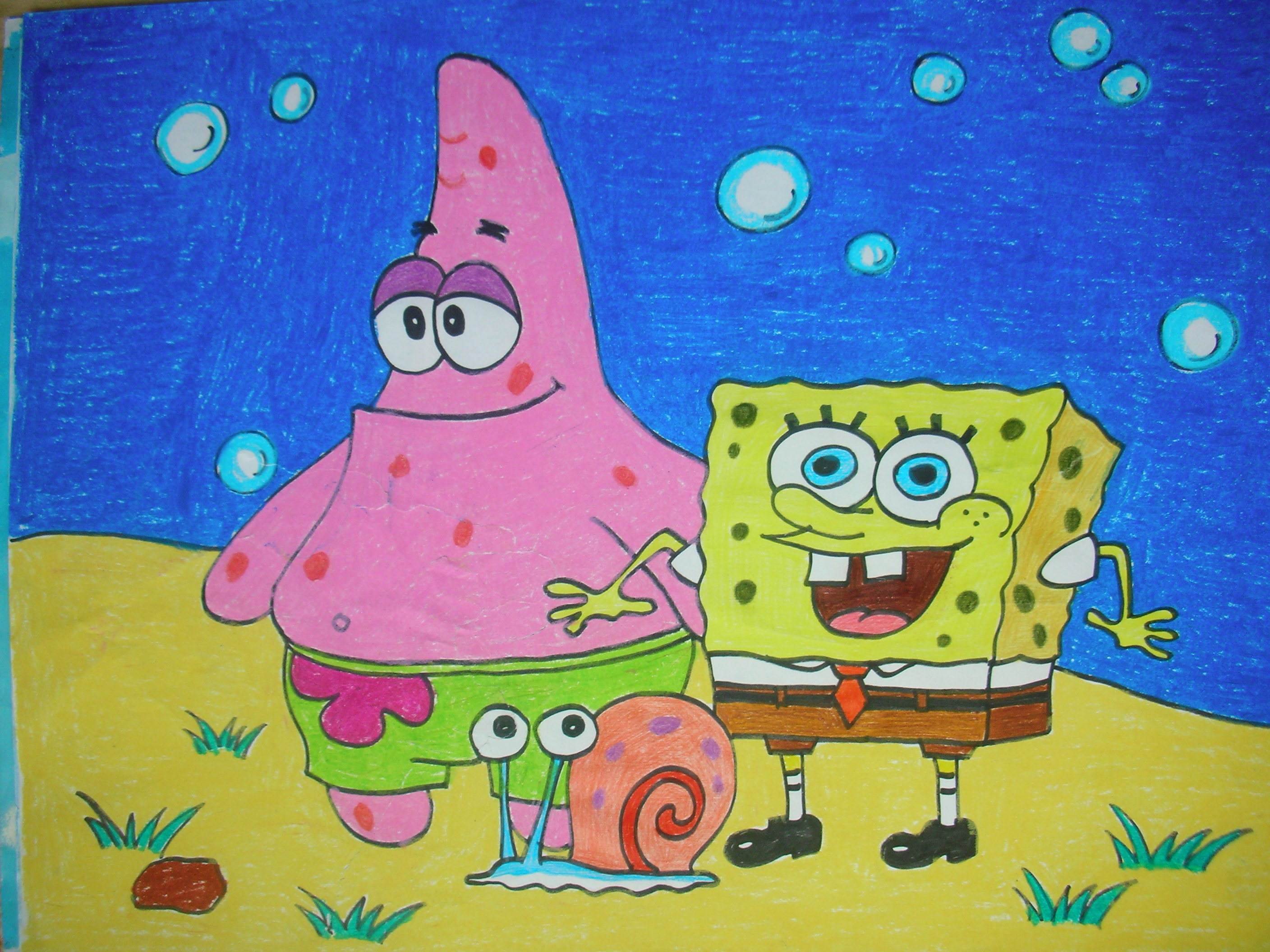 动漫人物海绵宝宝水彩画