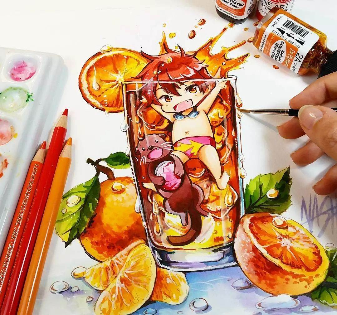 卡通人物少女水彩画