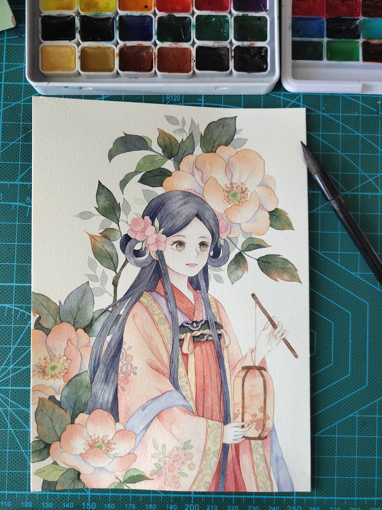 古风人物水彩画教程步骤女线稿图