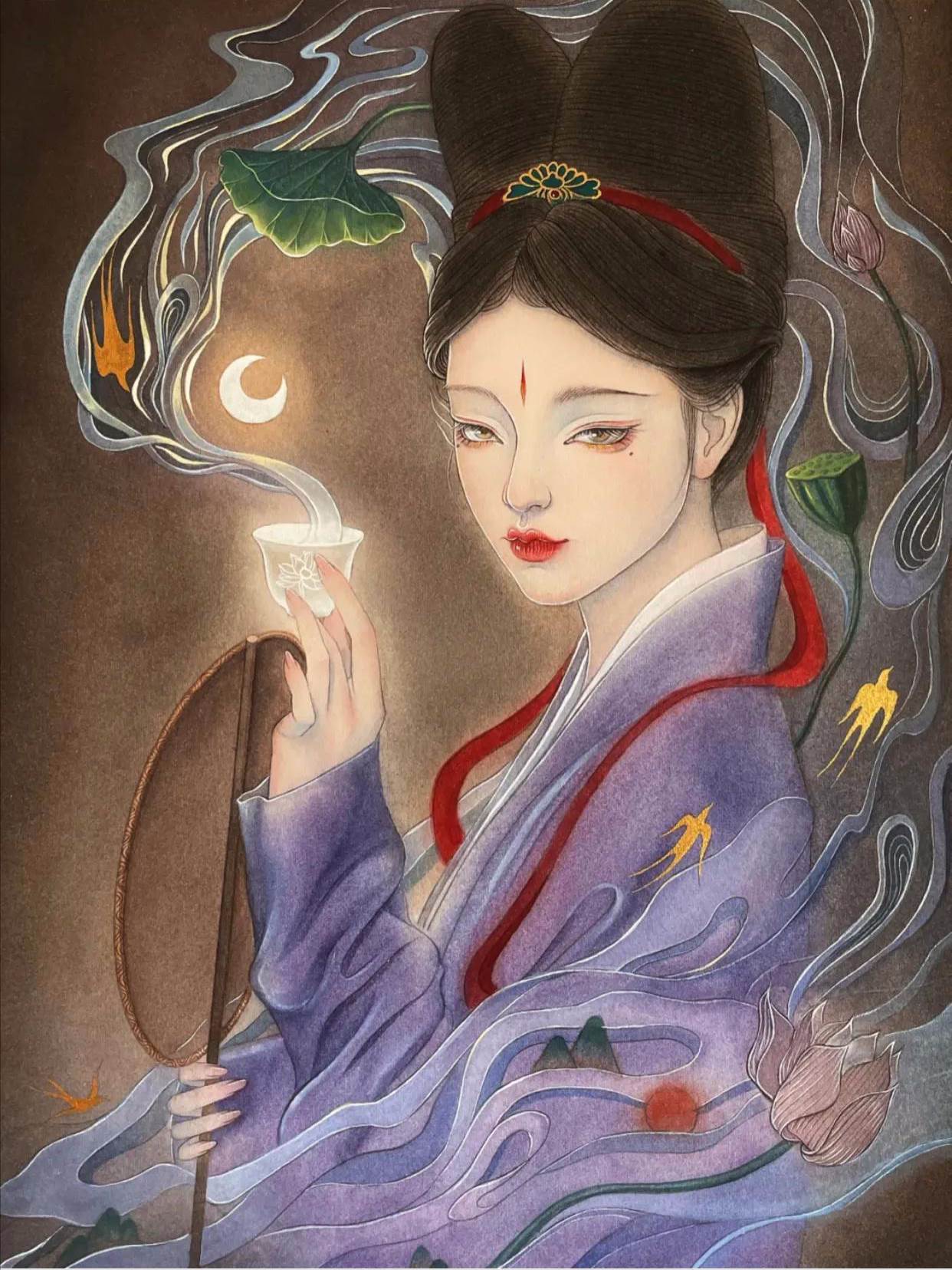 古风人物水彩画教程步骤女线稿图