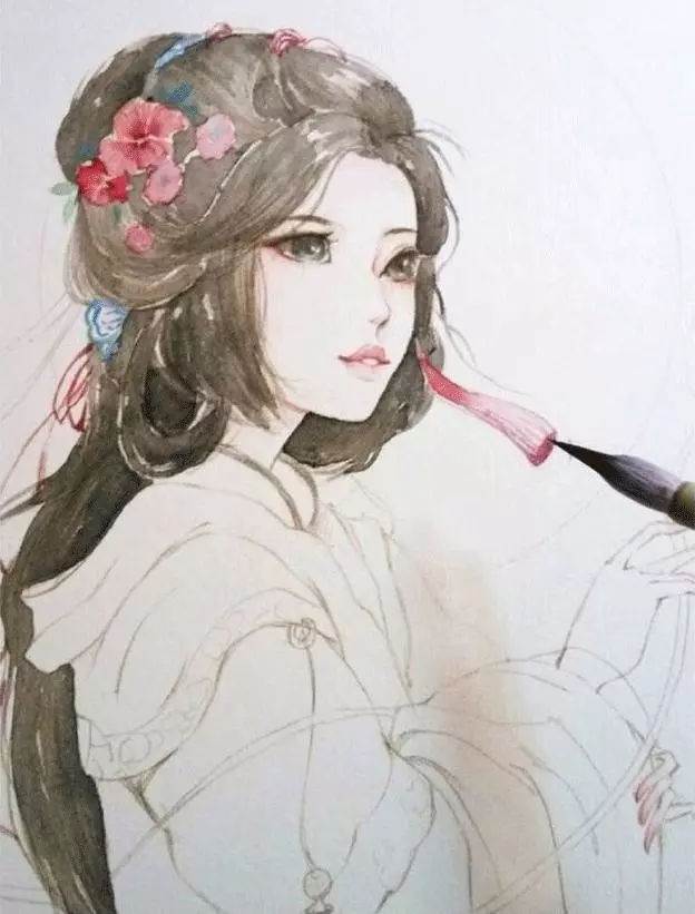 卡通人物少女水彩画