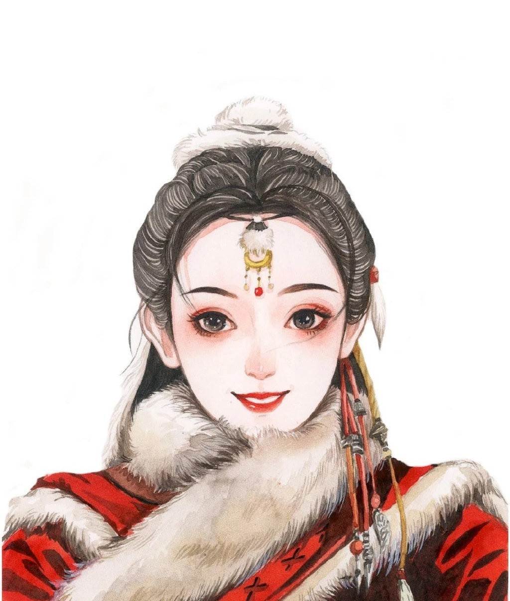 水彩画美女人物高清