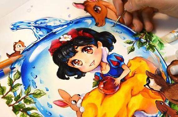 水彩画人物 动漫迪士尼公主