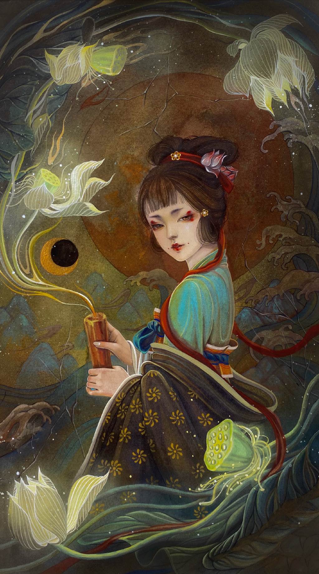 水彩画人物女孩古风图片