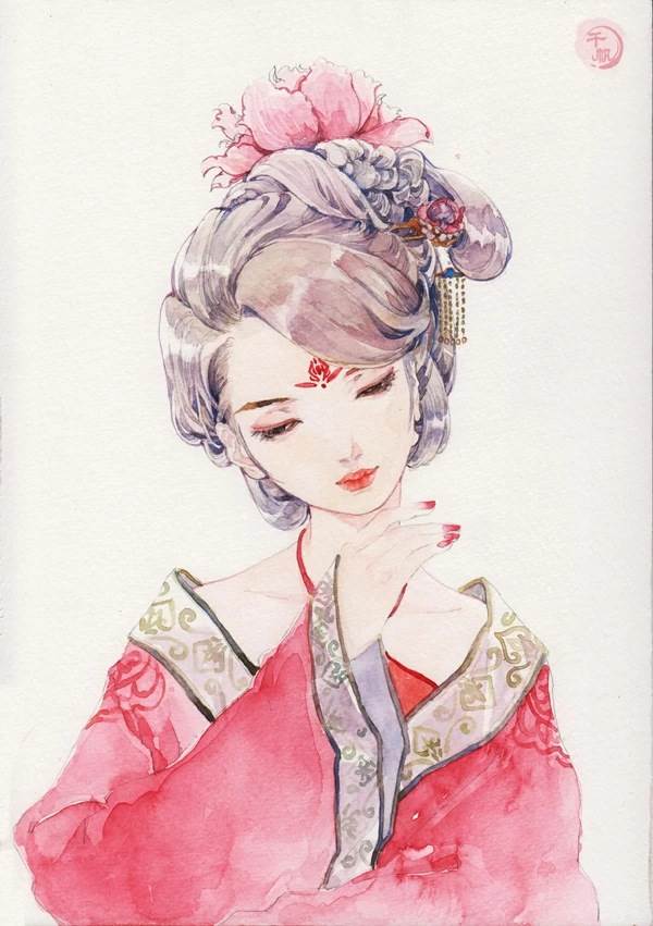 水彩画人物女孩古风图片