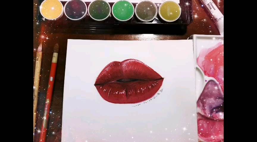 给水彩画人物换嘴唇