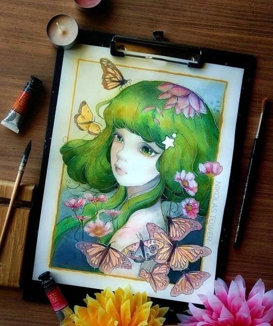 水彩画的彩色卡通人物