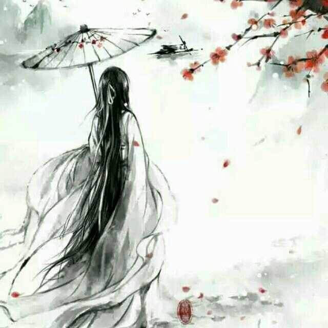 水彩画人物古风背影下雨