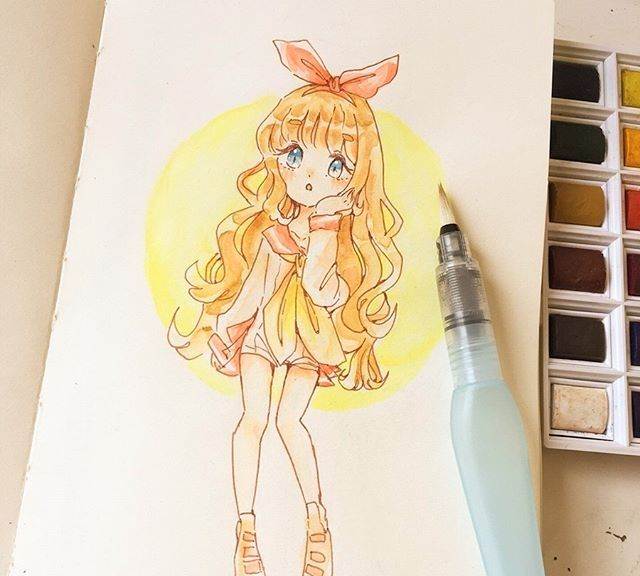 水彩画的彩色卡通人物
