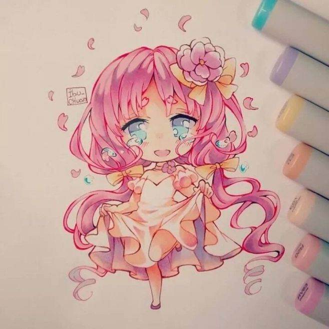 固体水彩画q版动漫人物