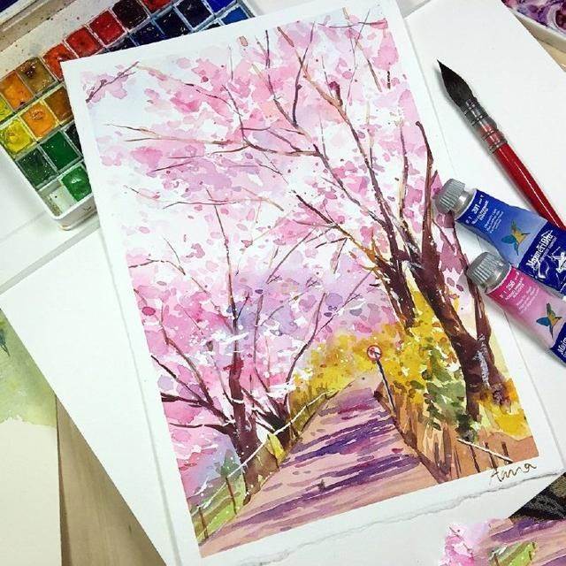二次元人物水彩画风景