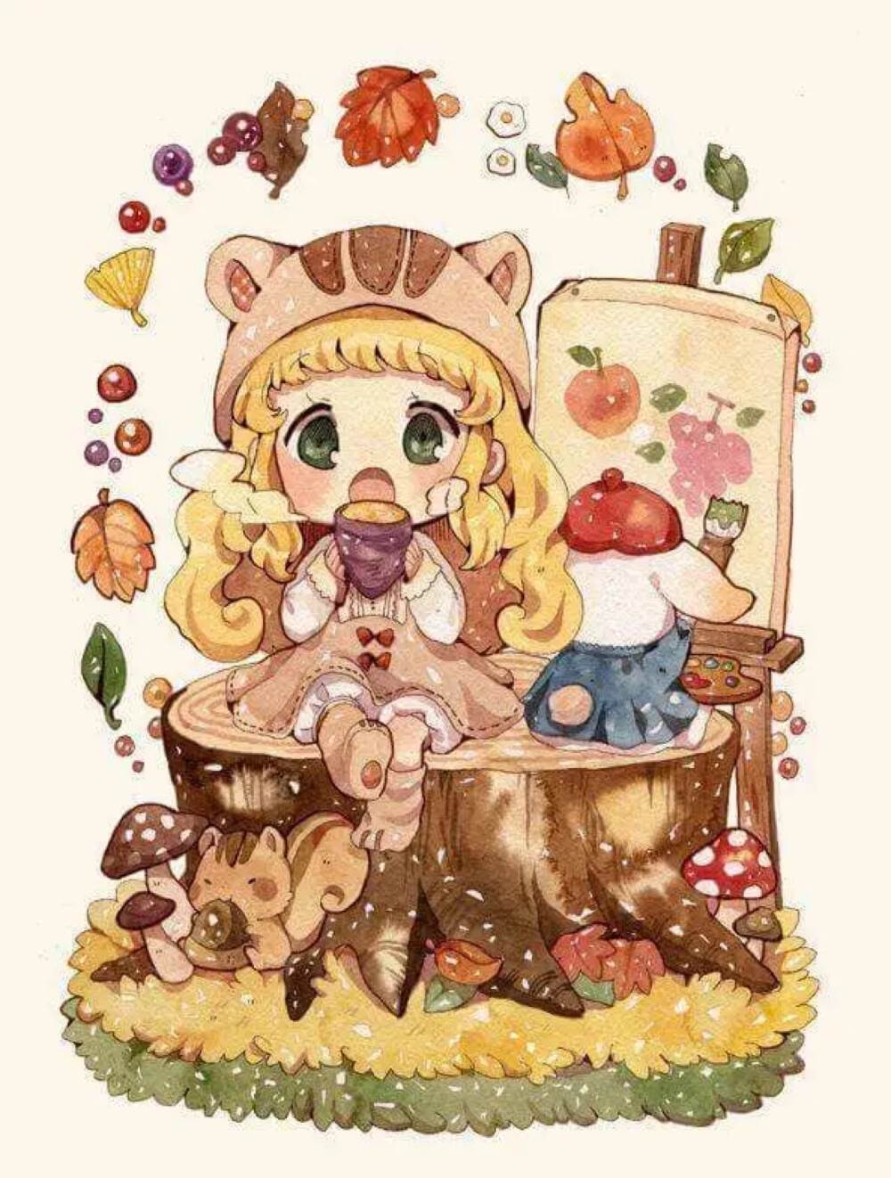 固体水彩画q版动漫人物