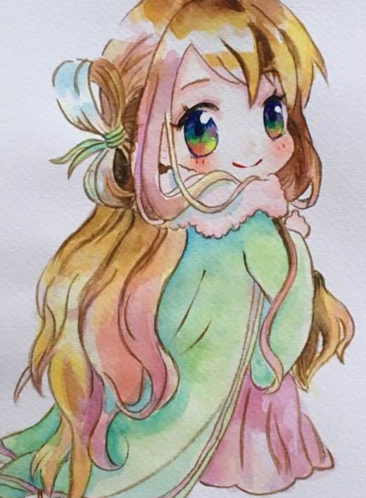 水彩画的彩色卡通人物