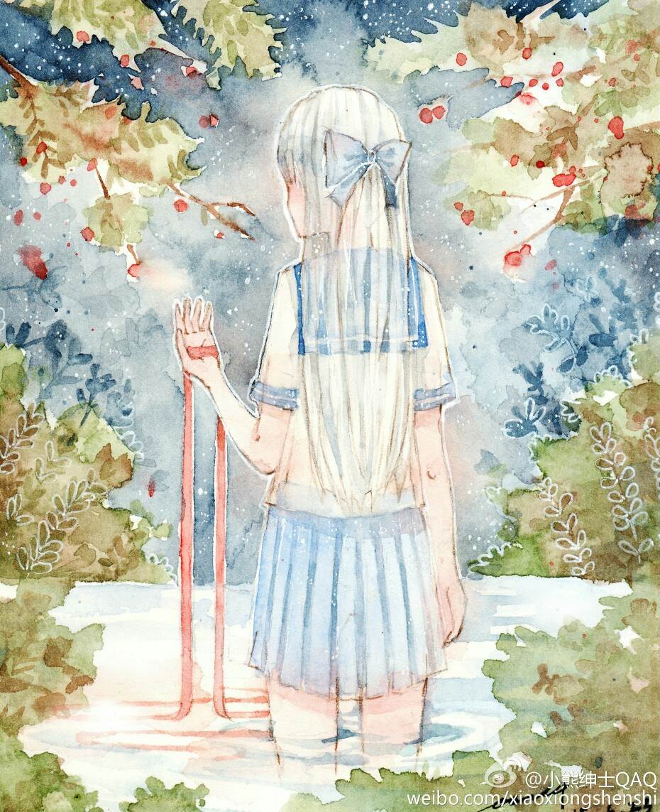 二次元人物水彩画风景