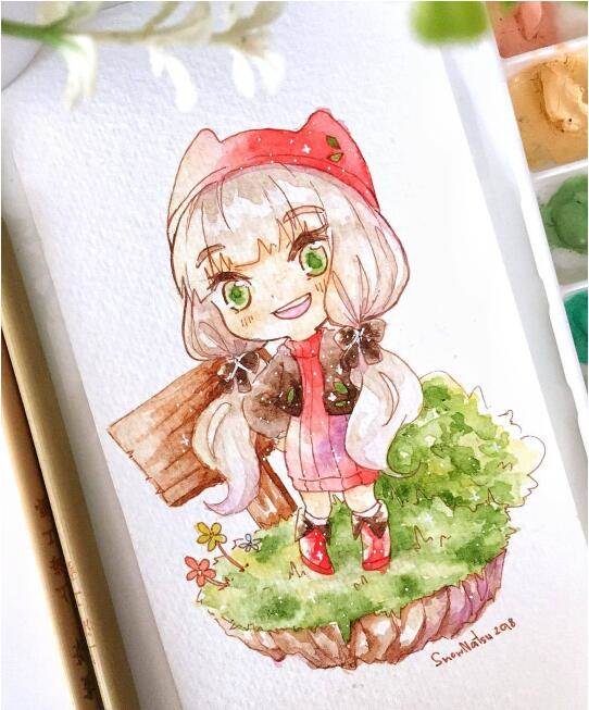 用水彩画人物女生简单的