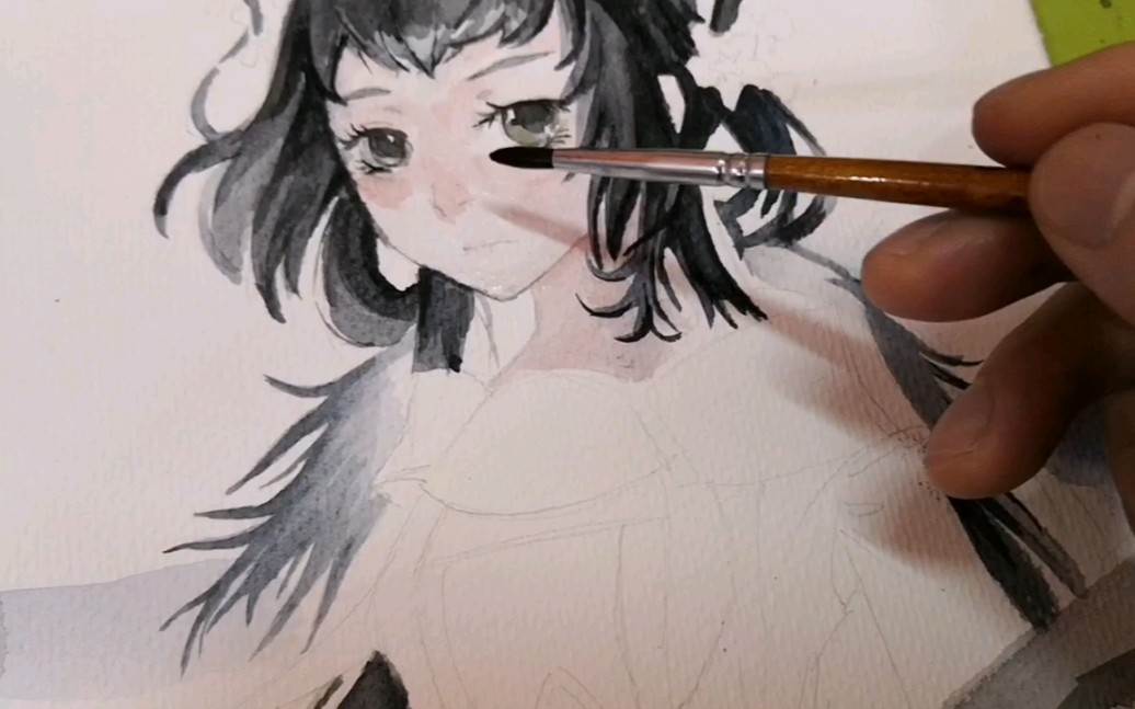 给水彩画人物换嘴唇