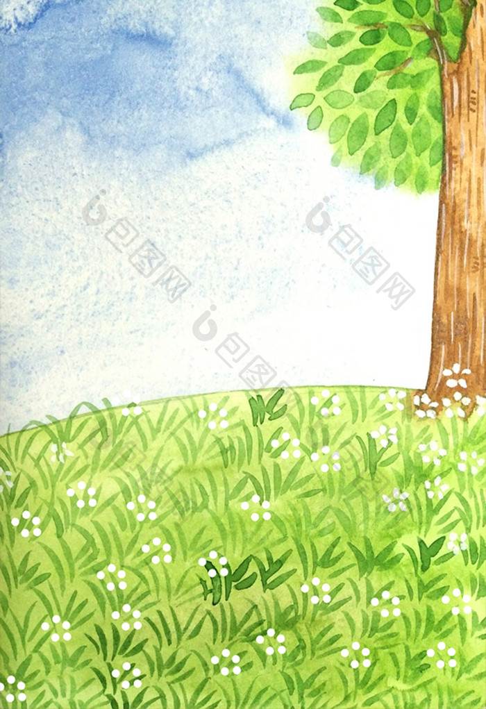 绿色背景的水彩画人物