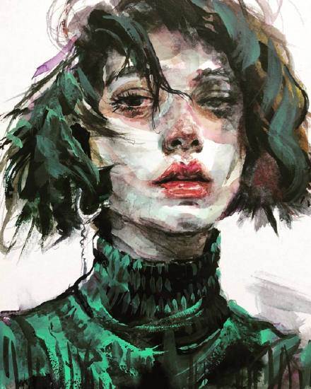 表现人物内心孤独的水彩画