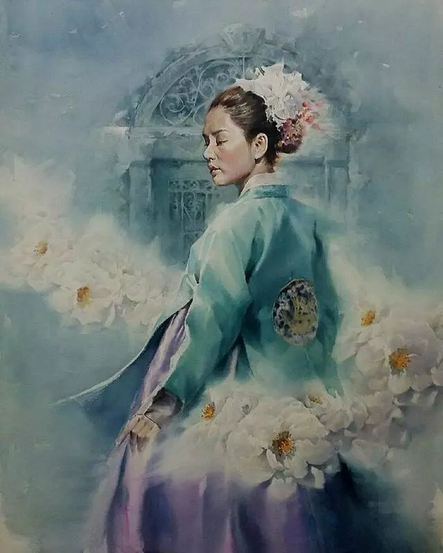 韩国水彩画人物图片