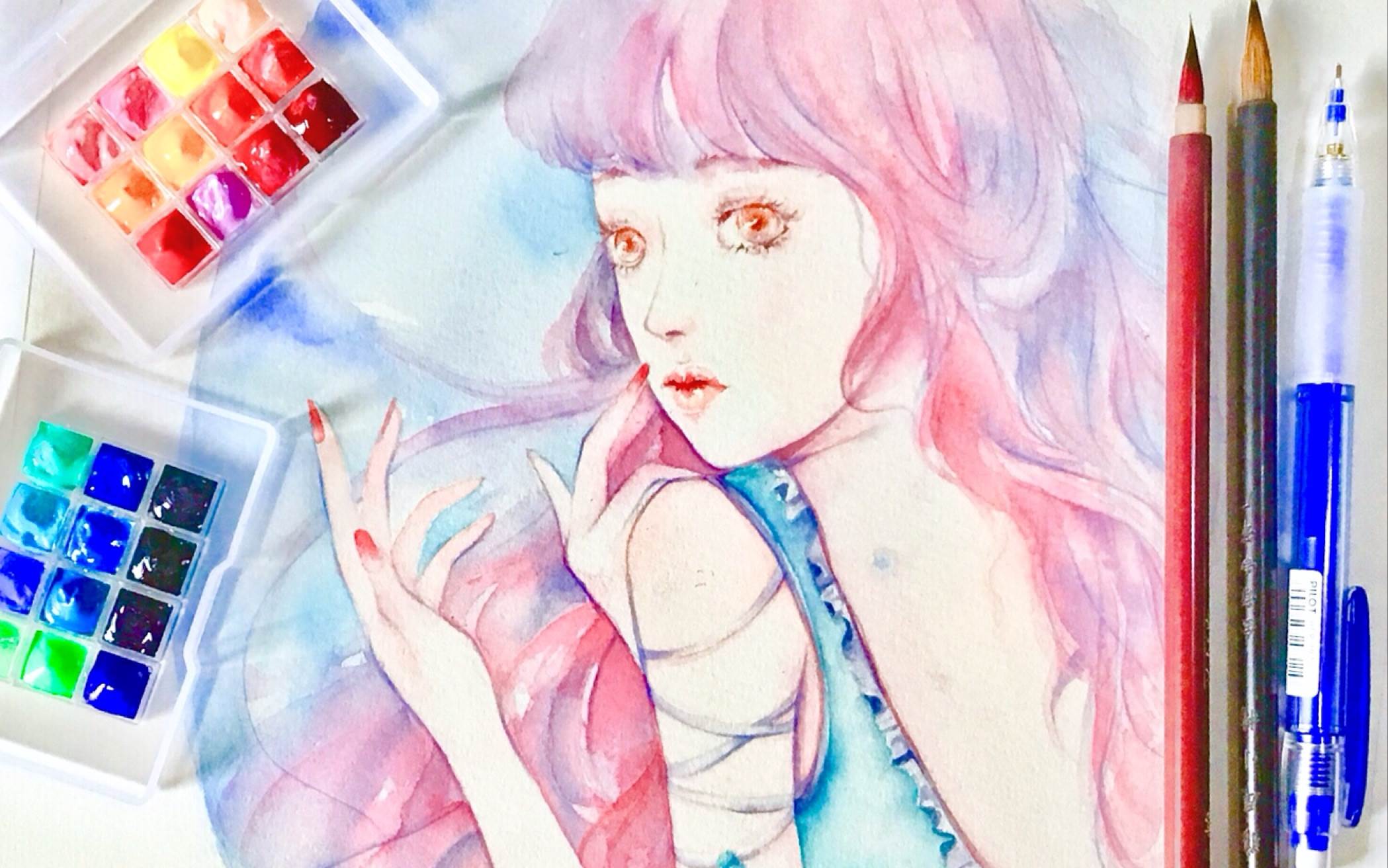 透明水彩和不透明水彩画人物