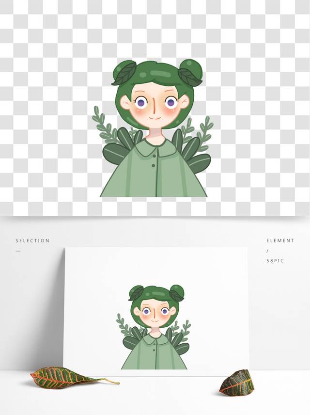 绿色背景的水彩画人物