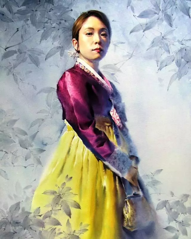 韩国水彩画人物图片