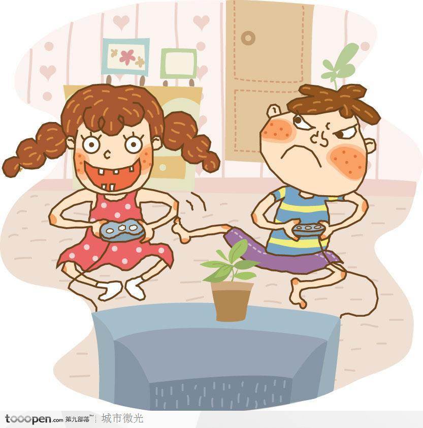 玩游戏简笔画