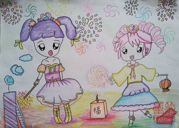 放烟花儿童画
