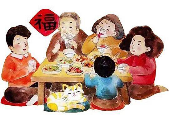 吃团圆饭简笔画