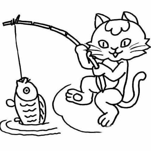 小猫钓鱼简笔画