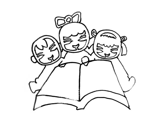 小朋友看书简笔画