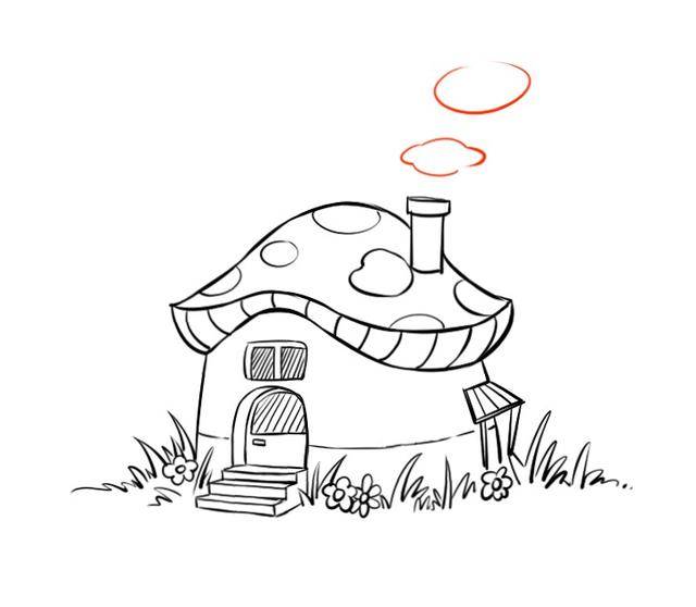 蘑菇房子简笔画