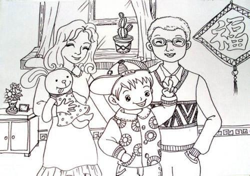 一家四口简笔画