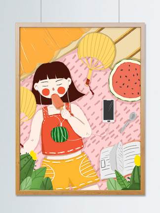 夏至吃西瓜的图片