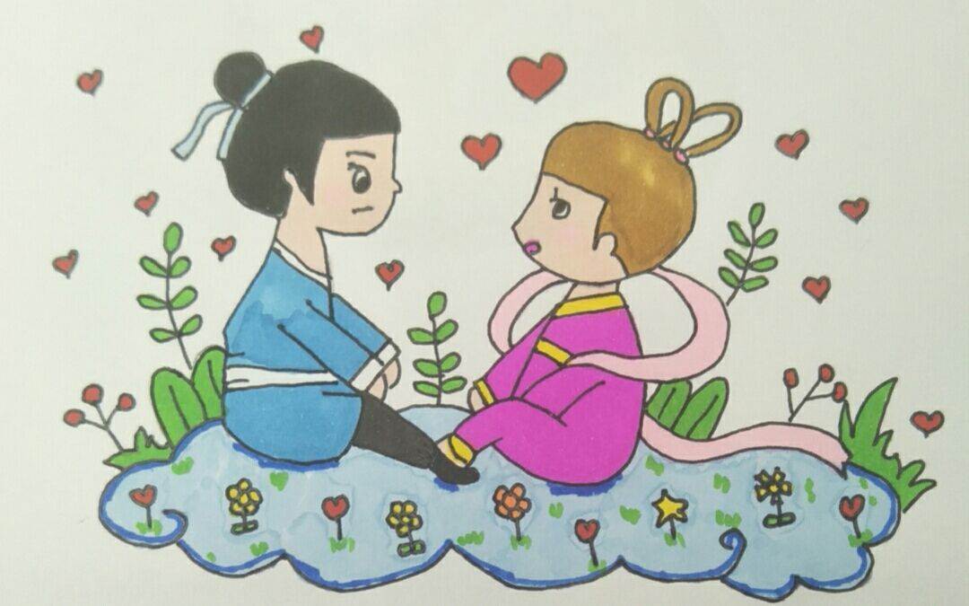 今年七夕节简笔画儿童画